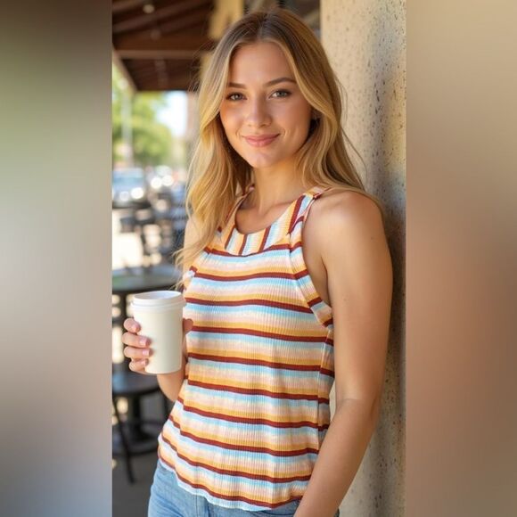 Altar'd State Multi Color Striped Retro Top Size XS - Picture 1 of 4